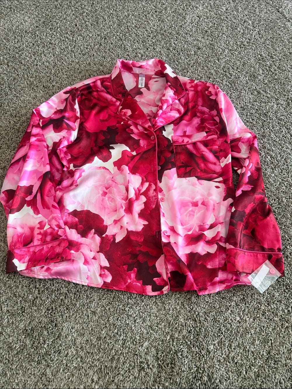 Floral Satin Pajama Top - Pink Red